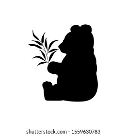 Panda silhouette with eucalyptus. Rare protected animal. Vector illustrator
