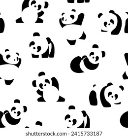 panda silhouette seamless pattern vector