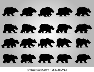 Panda Silhouette side walk cycle, Frame by Frame Animation with Grey BG