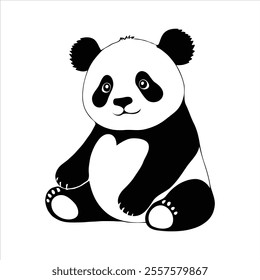 Panda Silhouette Vector Art on White Background