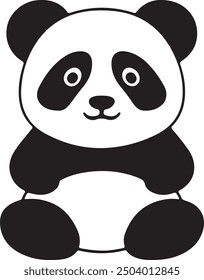 Panda Silhouette in Vector Art with White Color Background, cute vector panda teddy