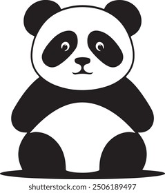 Panda Silhouette in Vector Art with White Color Background, cute vector panda teddy