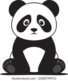 Panda Silhouette in Vector Art with White Color Background, cute vector panda teddy