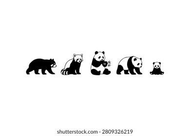 Panda Silhouette Vector Icon Collection Set