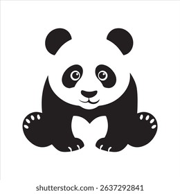 Panda Silhouette Vector Icon – Minimal Black and White Cartoon Animal