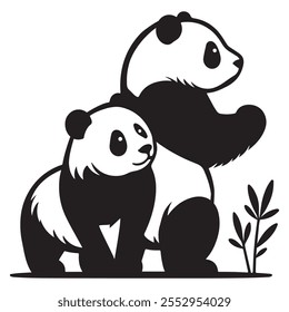 Panda silhueta vetor ilustração sobre fundo branco, arte vetorial panda bonito