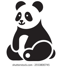 Panda silhouette vector illustration on white background, cute panda vector art