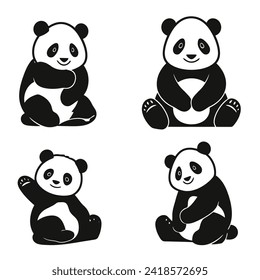 panda silhouette vector set design