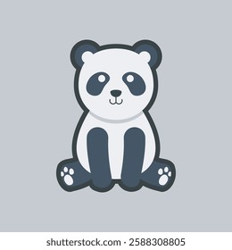 panda sit character in outline flat vector design.