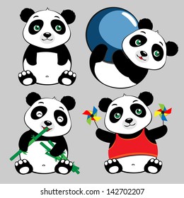 Panda Sit Eat Play Ball Cute Cartoon Set