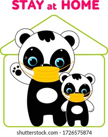 
panda sits at home with mom