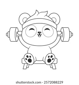 Panda sits and lifts weights for coloring