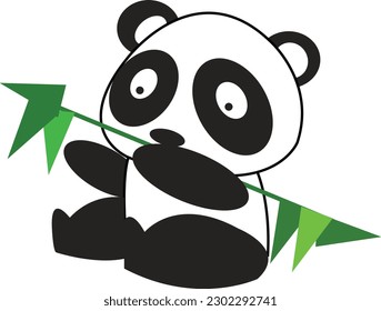 panda sitting and eating bamboo deliciously