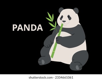 Panda sitzt und isst Bambus. einfache handgezeichnete Stilgestaltung