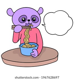 panda is sitting eating noodles, vector illustration art. doodle icon image kawaii.