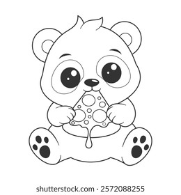 Panda sitting and eating pizza for coloring