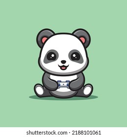 Panda Sitting Gaming Cute Creative Kawaii Cartoon Mascot Logo