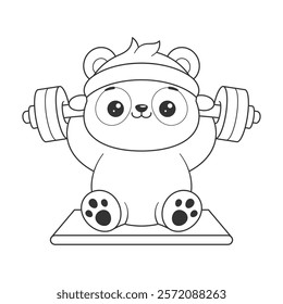 Panda sitting and lifting weights for coloring