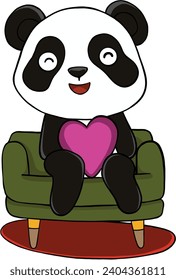 panda is sitting on the sofa