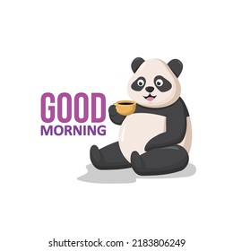 panda sitting relaxed drinking a cup of coffee welcoming the morning with pleasure and joy. design for t-shirt, clothes, hoodies and banner. good morning vibe