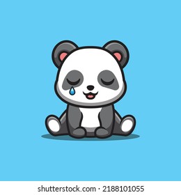 Panda Sitting Sad Cute Creative Kawaii Cartoon Mascot Logo