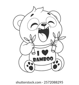 Panda sitting while eating bamboo for coloring