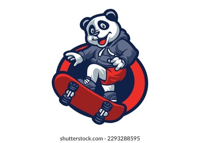 Panda Skate freestyle mascot logo cartoon illustration vector