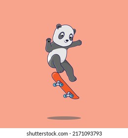 panda skateboarding with flip trick