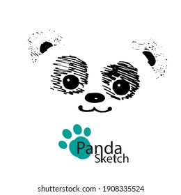 Vector de esbozo de panda. Ilustración, clipart, imprimir sobre un fondo blanco con puntos. Para postales, invitaciones, dibujo de ropa, cuaderno