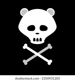 panda skull, black and white illustration.