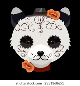 panda skull head, postcard vector