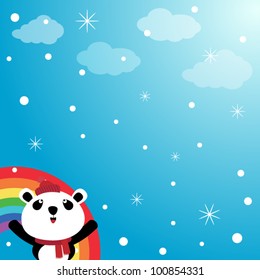 Panda in the sky with rainbow
