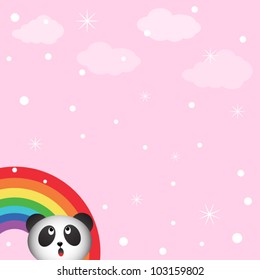 Panda in the sky with rainbow