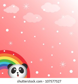 Panda in the sky with rainbow