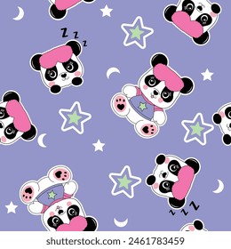 panda sleep cute star moon magic