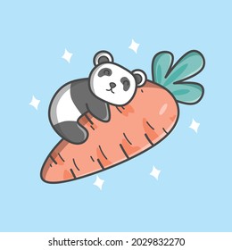 panda sleep on the big carrot vector design