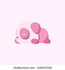 Panda sleep pink.  Cute funny cartoon giant panda bear lies on its stomach on the ground. Vector illustration in a cartoon style.