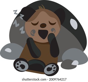 Panda sleeping beside a big rock
