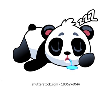 Panda sleeping. Cute asian adorable bear lying, china baby mascot, wildlife or zoo kawaii animal, simple icon or logo design, tropical black and white cartoon vector isolated character illustration