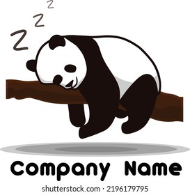 Panda Sleeping cute logo vector template, Panda Bear sleeping on a wooden log