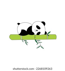 A panda sleeping on a bamboo. The flat Vector Design 