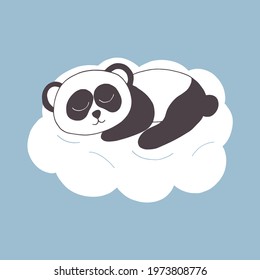 panda sleeping on a cloud icon. hand drawn doodle style. vector, minimalism. nursery animal, cute decor for kids room. newborn, sticker, poster, card.