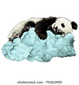 Panda sleeping on the cloud sketch vector graphics color picture