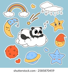 panda sleeping vector sticker set for kids