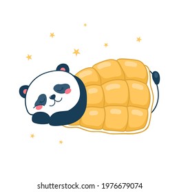 A panda sleeps under the covers. Vector illustration isolated on white background. Children's design, print, poster.
