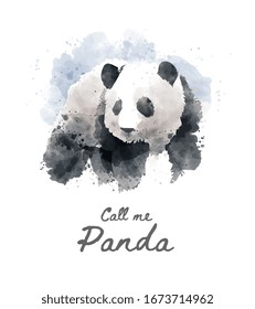 panda slogan with panda watercolor illustration