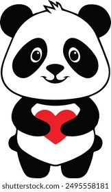 panda with a smile a red heart of love
