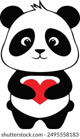 panda with a smile a red heart of love