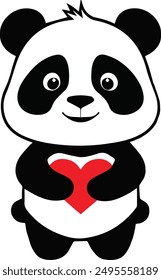 panda with a smile a red heart of love