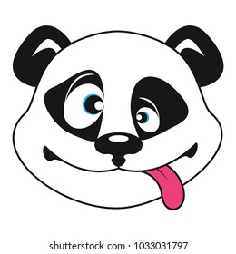 Panda. The smiley head. Crazy emotion isolated on white background. Vector illustration in cartoon style.  Communication, printing, Internet, chat